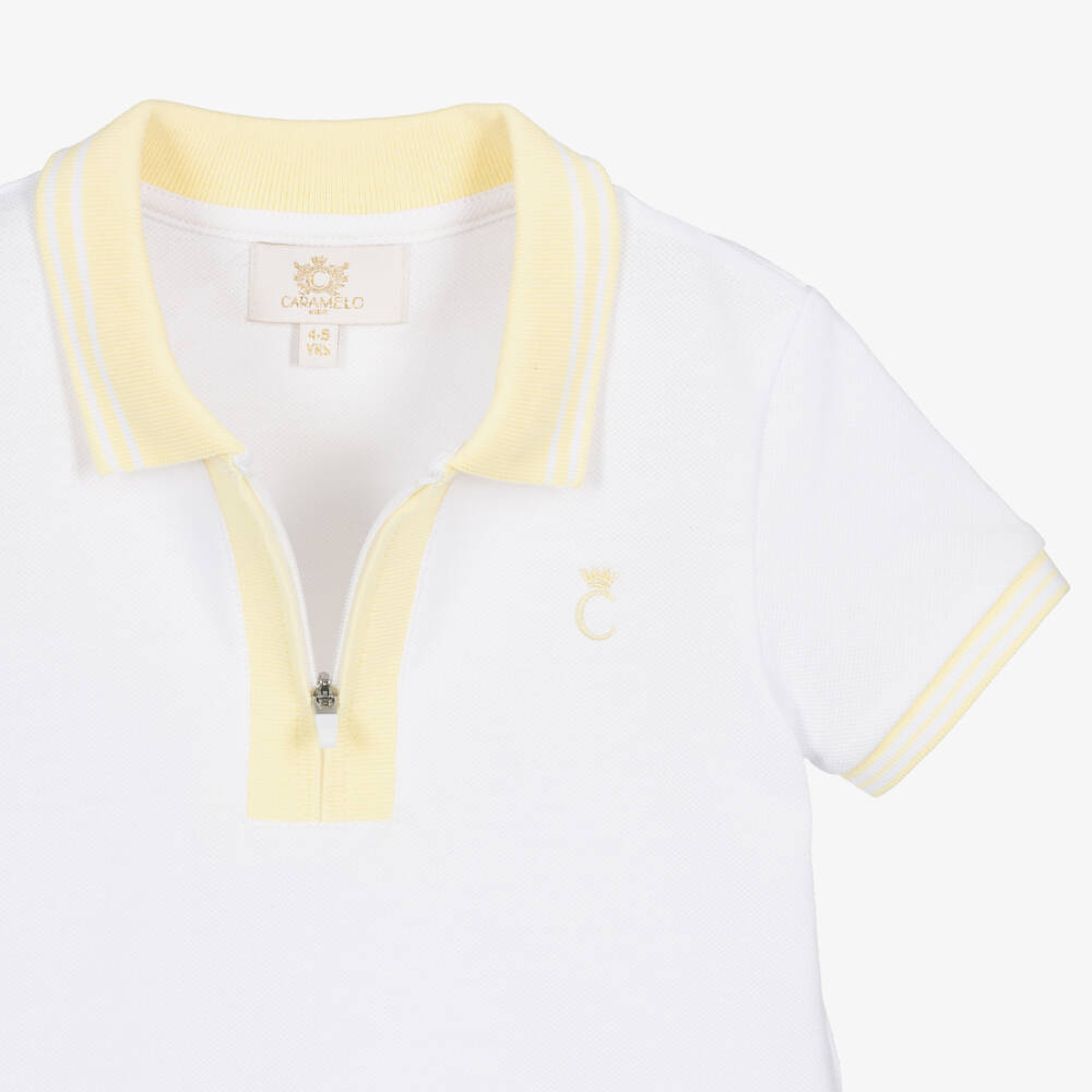 Caramelo Kids-Boys White & Pale Yellow Cotton Piqué Shorts Set | Childrensalon