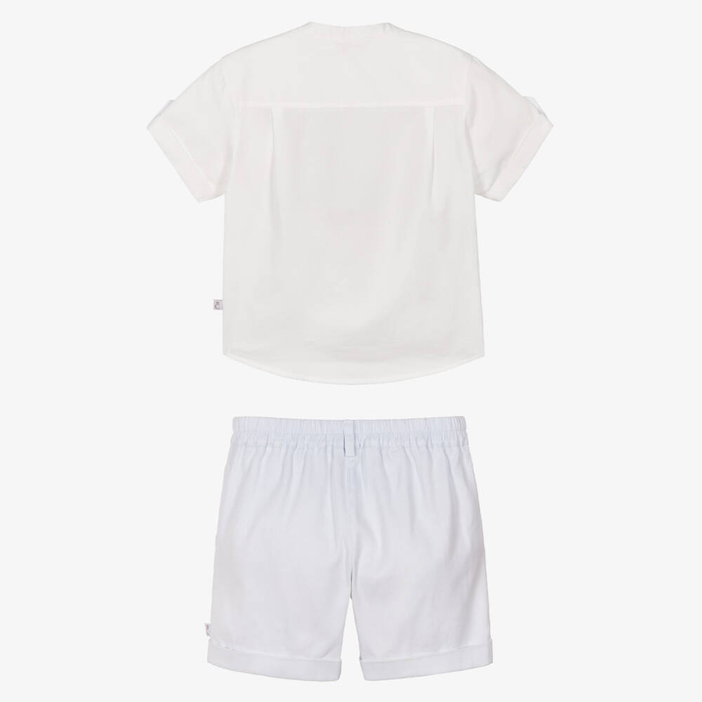 Caramelo Kids-Boys White Shirt & Pale Blue Shorts Set | Childrensalon