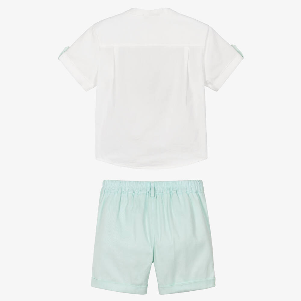 Caramelo Kids-Boys White Shirt & Pale Green Shorts Set | Childrensalon