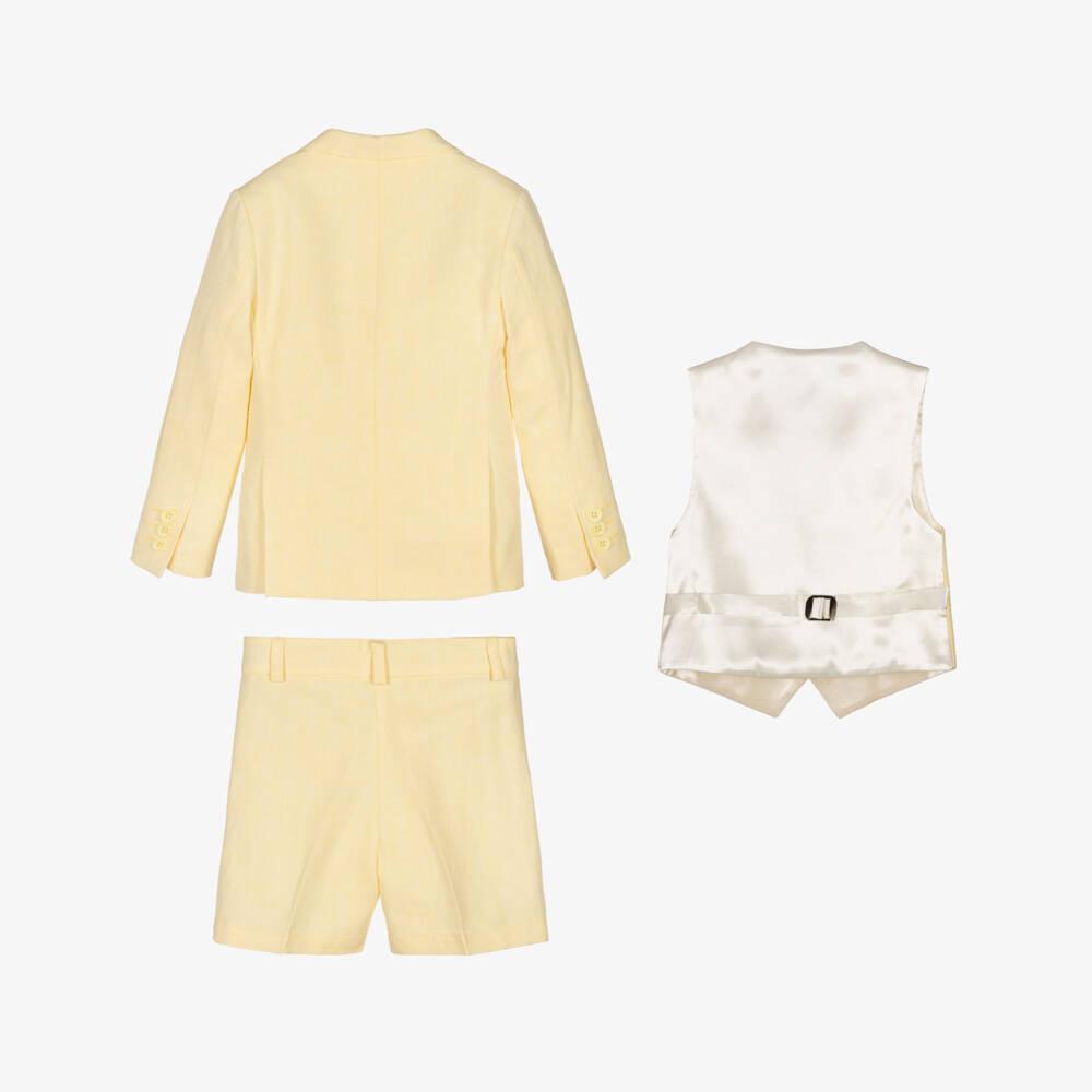 Caramelo Kids-طقم شورت كتان وقطن لون أصفر للأولاد | Childrensalon