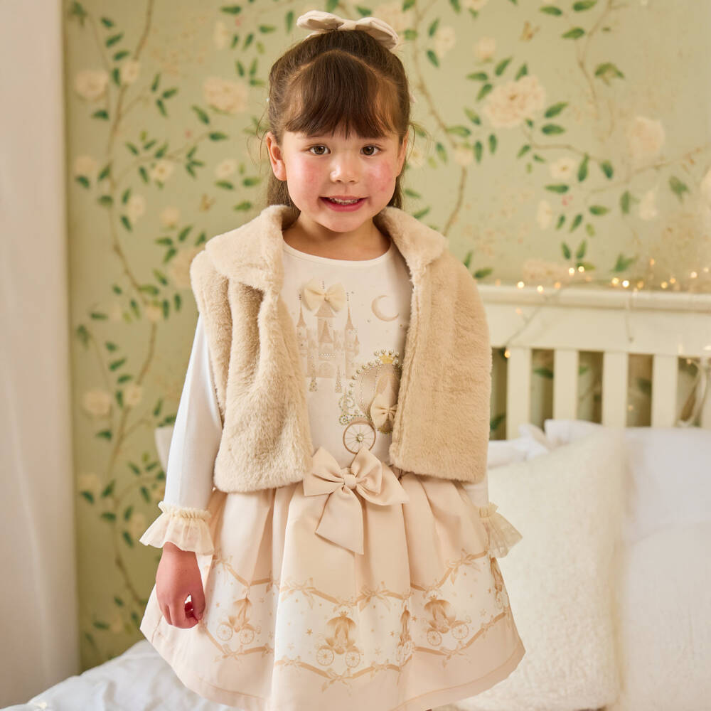 Caramelo Kids-Girls Beige Faux Fur Gilet | Childrensalon