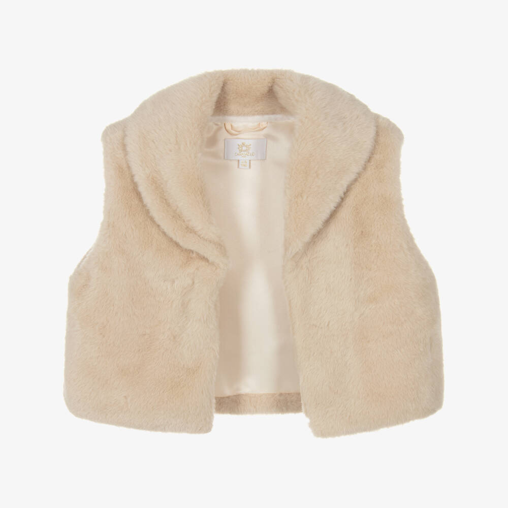 Caramelo Kids-Girls Beige Faux Fur Gilet | Childrensalon