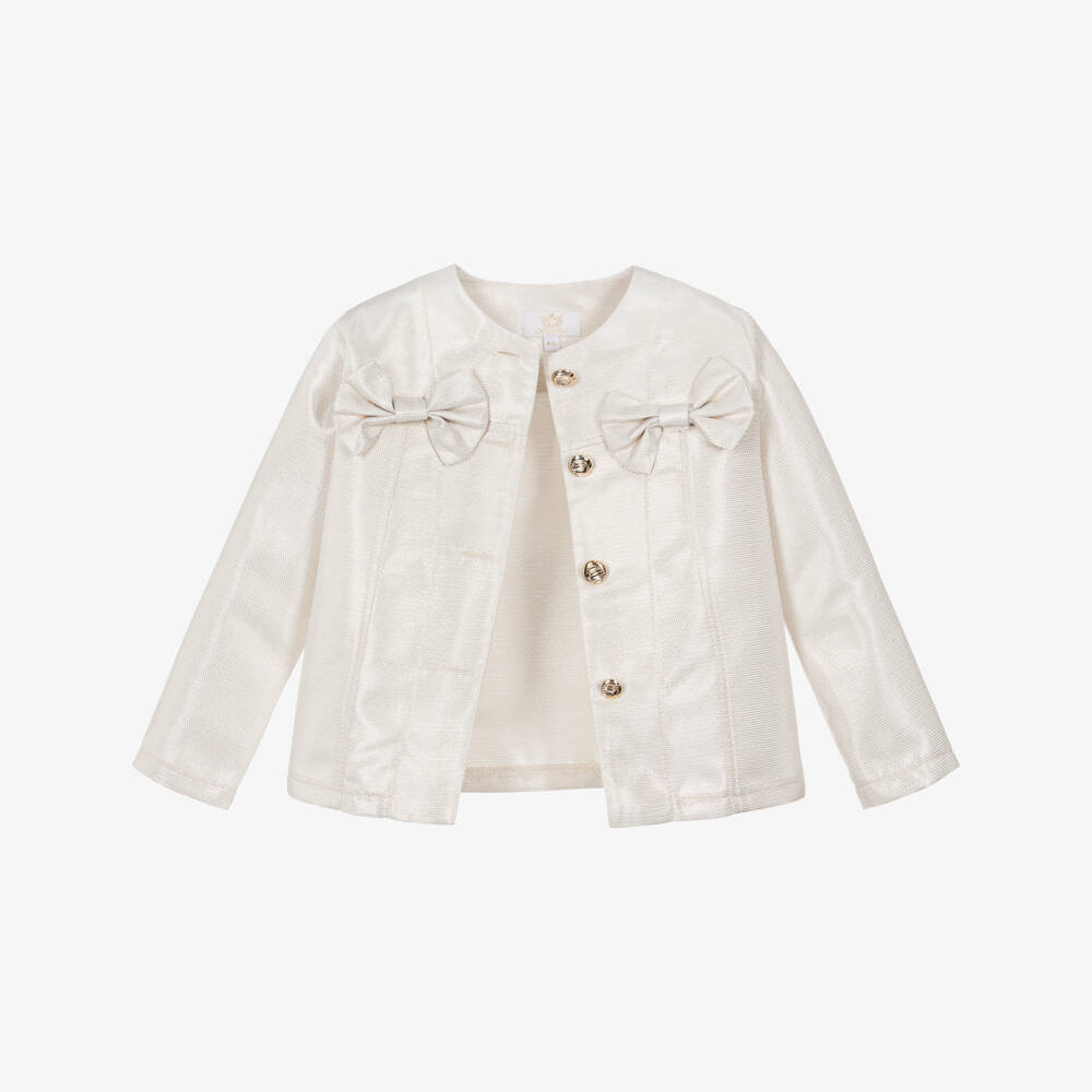 Caramelo Kids-Girls Beige & Gold Shimmer Pleated Skirt Set | Childrensalon