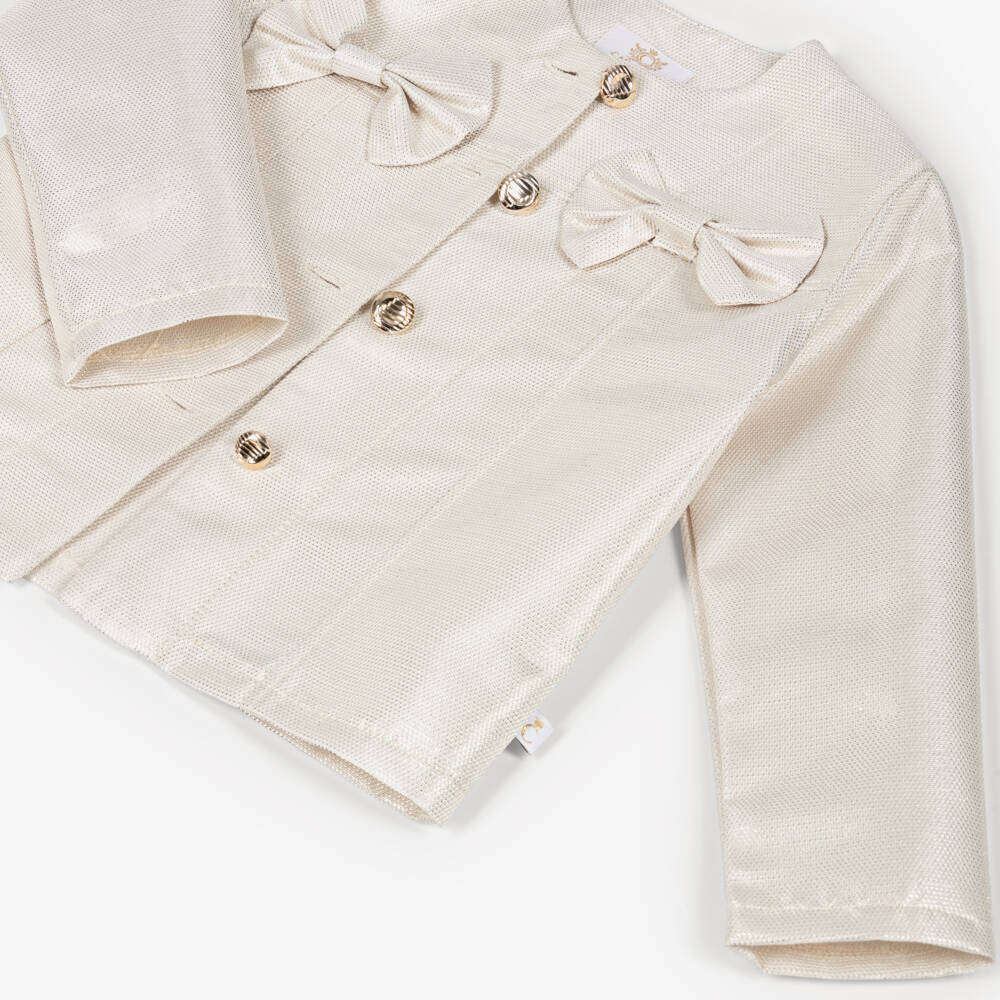 Caramelo Kids-Girls Beige & Gold Shimmer Pleated Skirt Set | Childrensalon