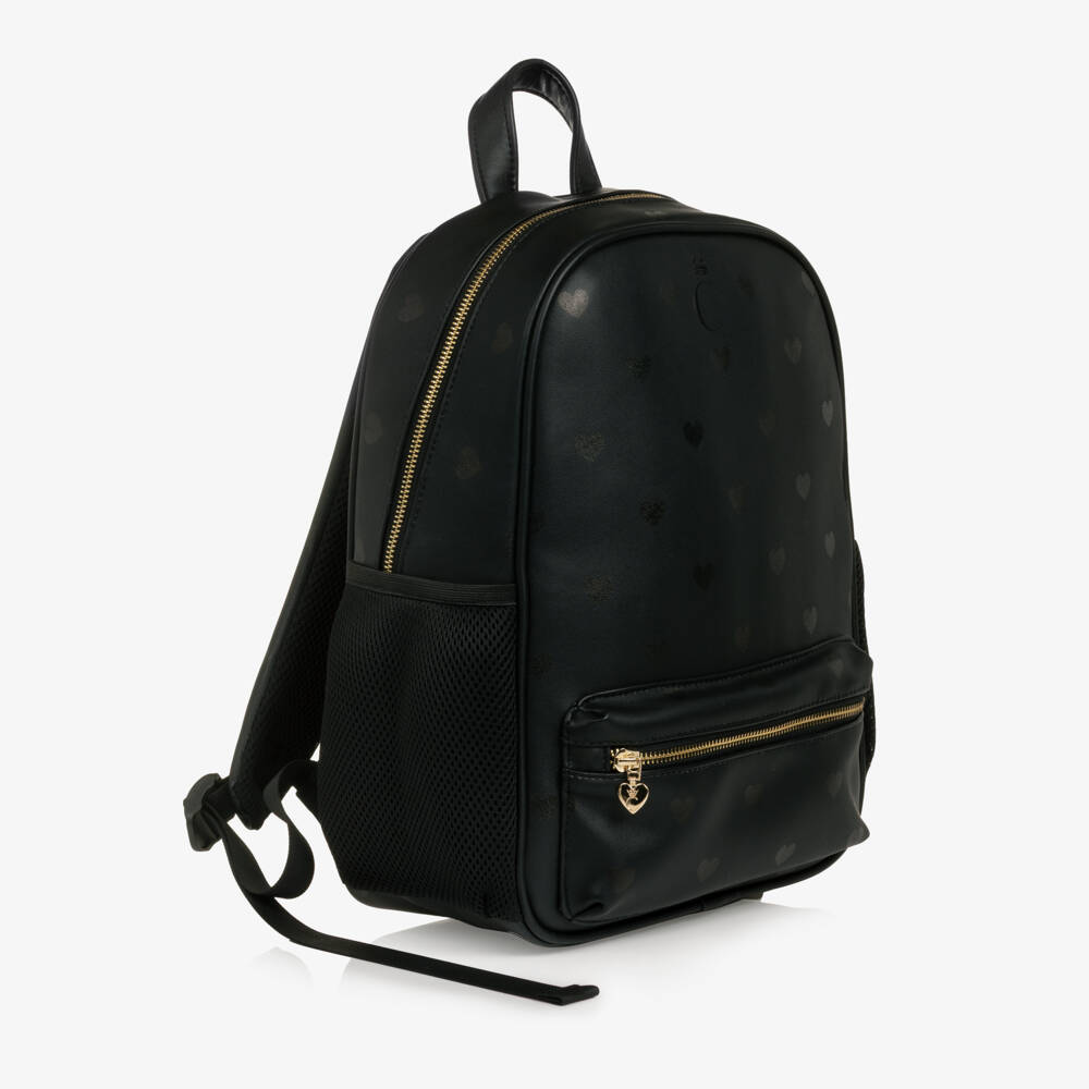 Caramelo Kids-Girls Black Backpack with Heart Print (37cm) | Childrensalon