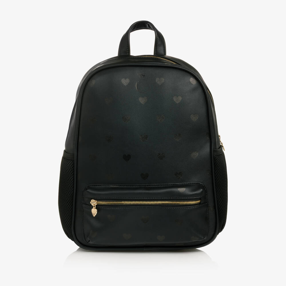 Caramelo Kids-Girls Black Backpack with Heart Print (37cm) | Childrensalon