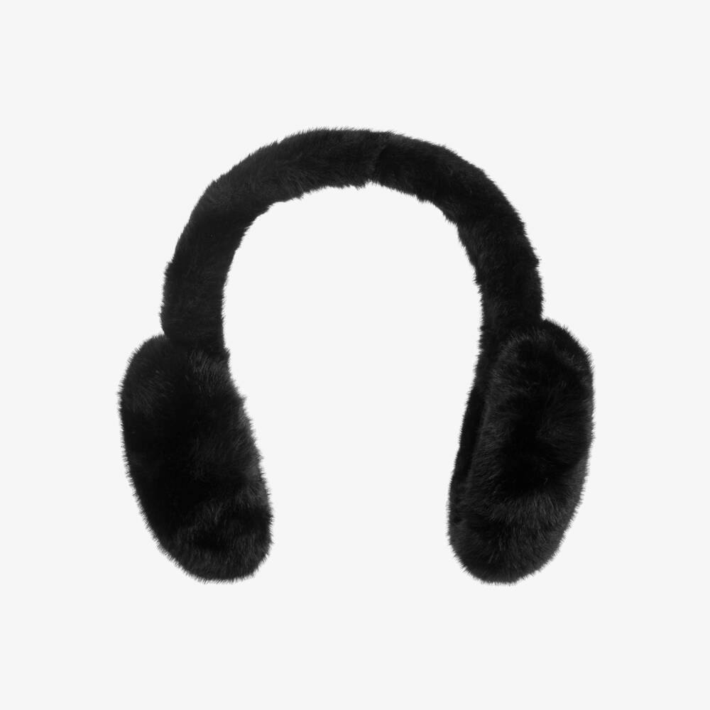 Caramelo Kids-Girls Black Fluffy Faux Fur Earmuffs | Childrensalon