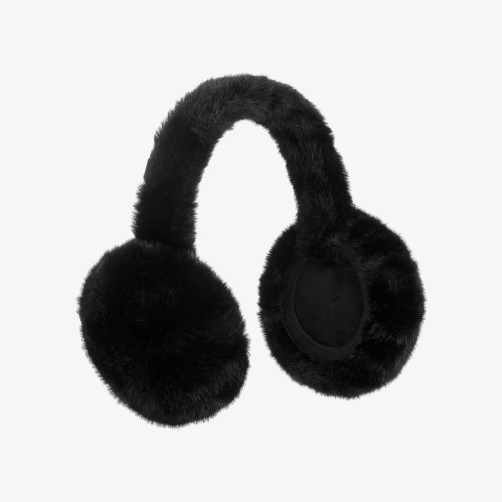 Caramelo Kids-Girls Black Fluffy Faux Fur Earmuffs | Childrensalon