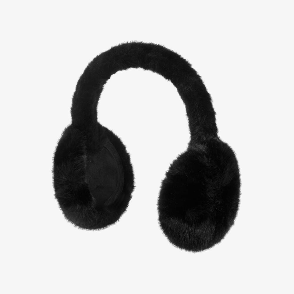 Caramelo Kids-Girls Black Fluffy Faux Fur Earmuffs | Childrensalon