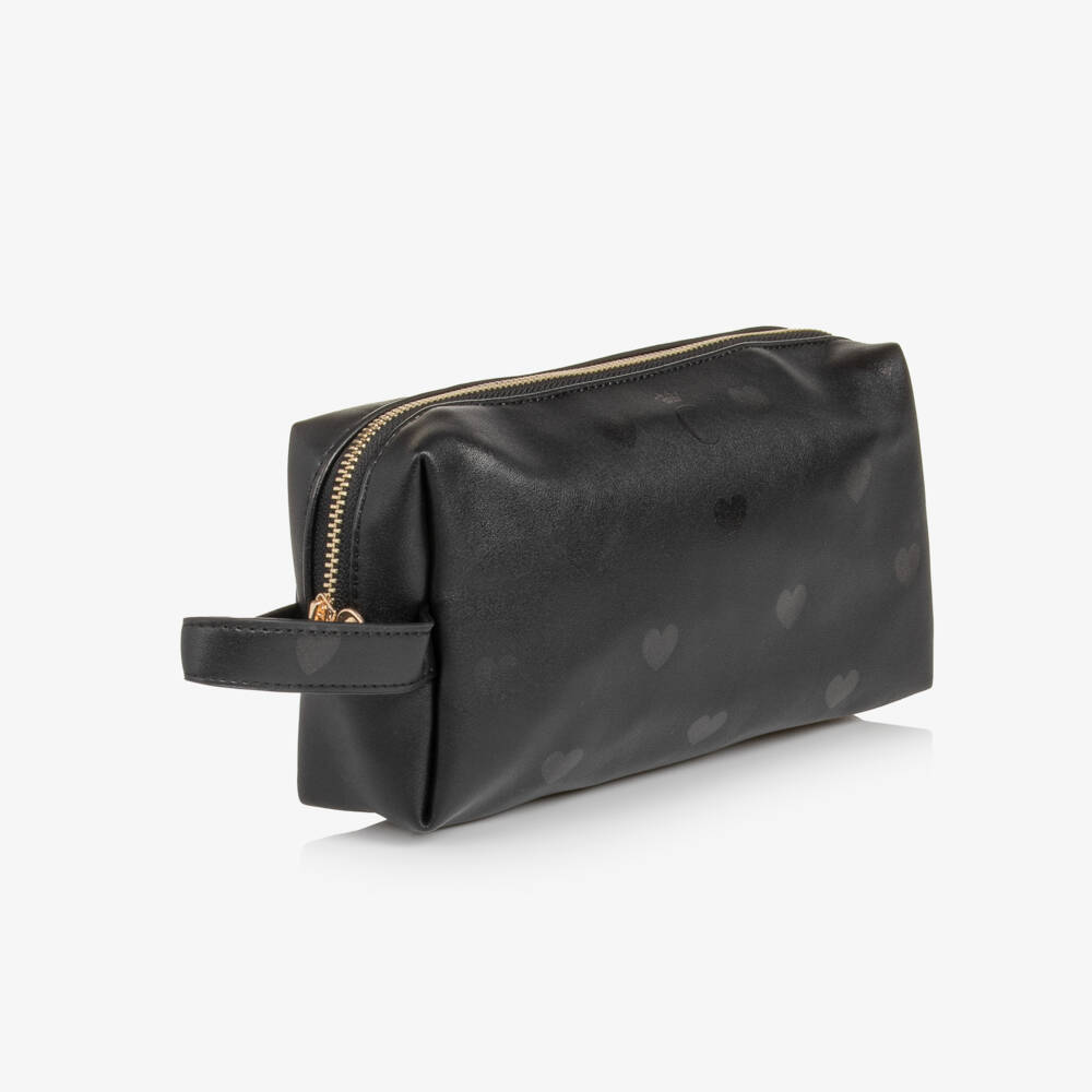 Caramelo Kids-Girls Black Heart Print Pencil Case (27cm) | Childrensalon