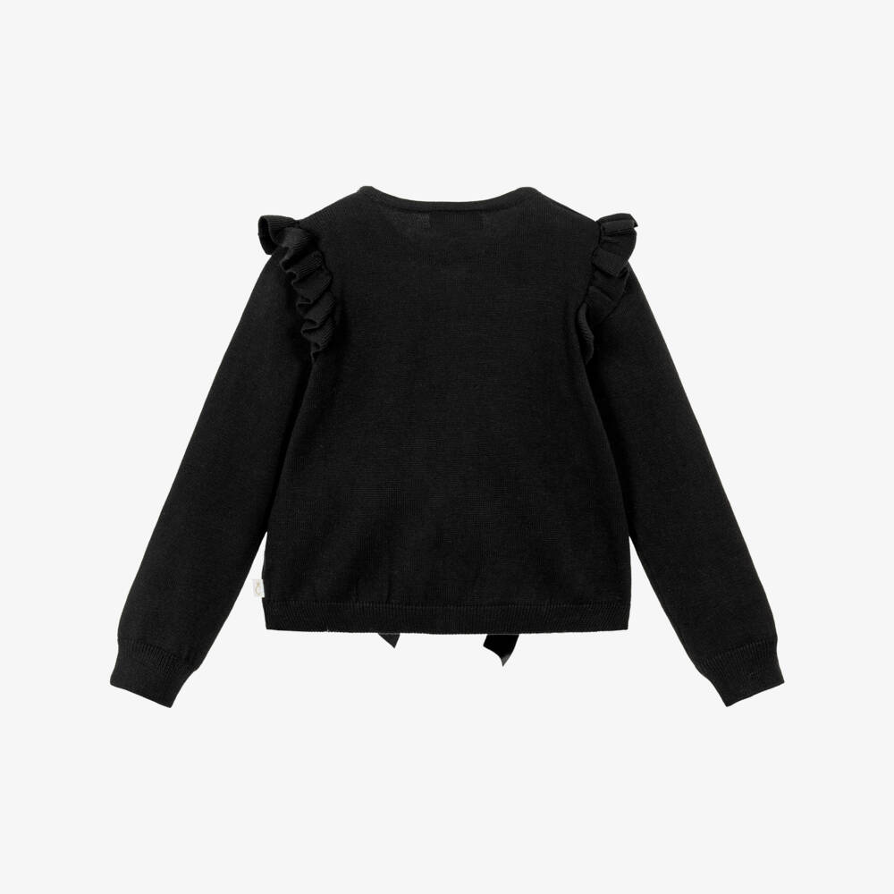 Caramelo Kids-Girls Black Knitted Cardigan with Ruffles & Bows | Childrensalon