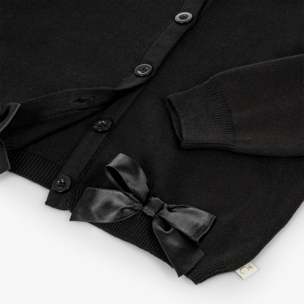 Caramelo Kids-Girls Black Knitted Cardigan with Ruffles & Bows | Childrensalon