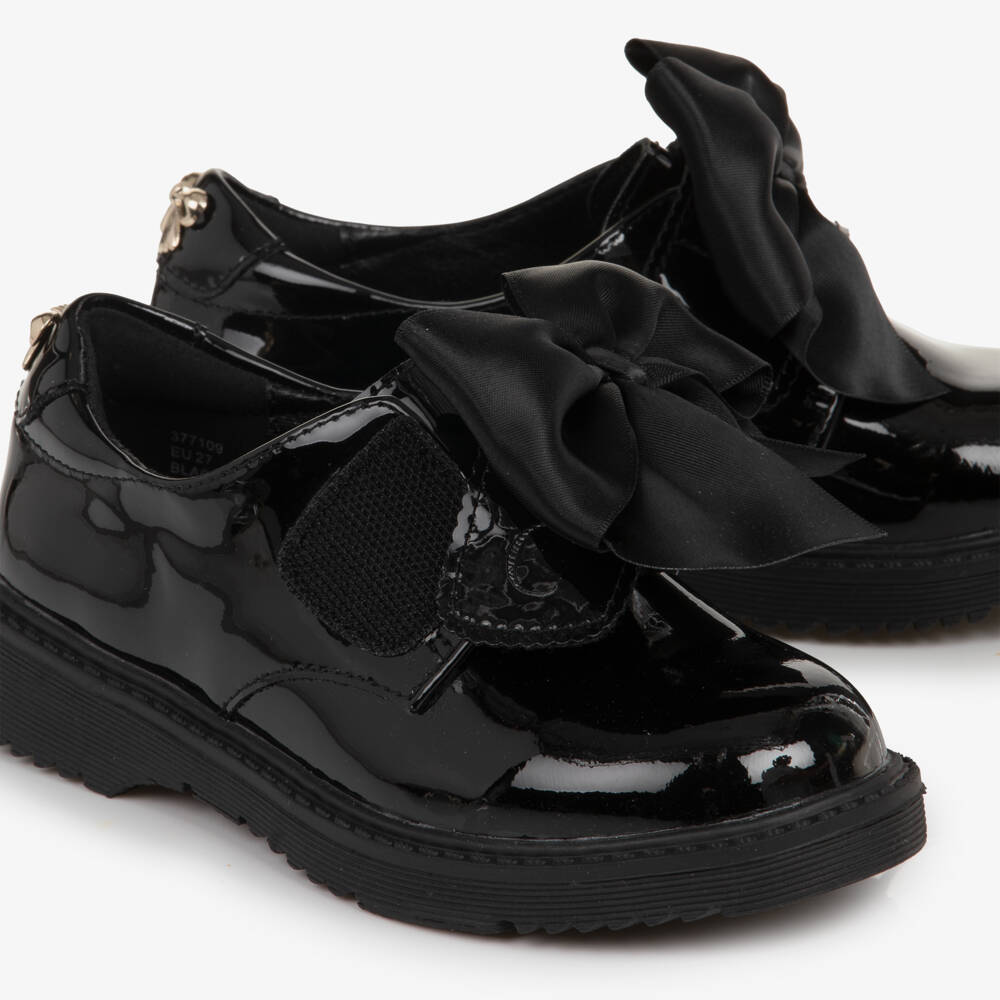 Caramelo Kids-Girls Black Patent School Shoes with Bow | Childrensalon