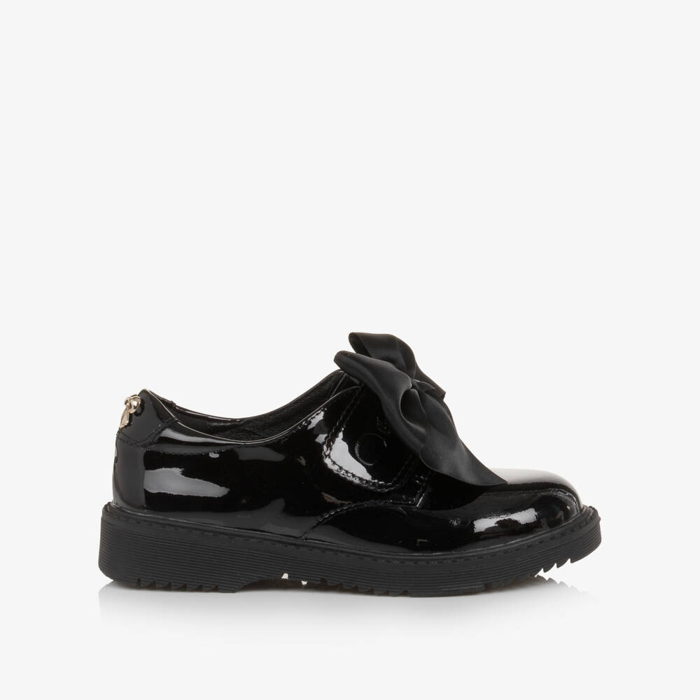 Caramelo Kids-Girls Black Patent School Shoes with Bow | Childrensalon