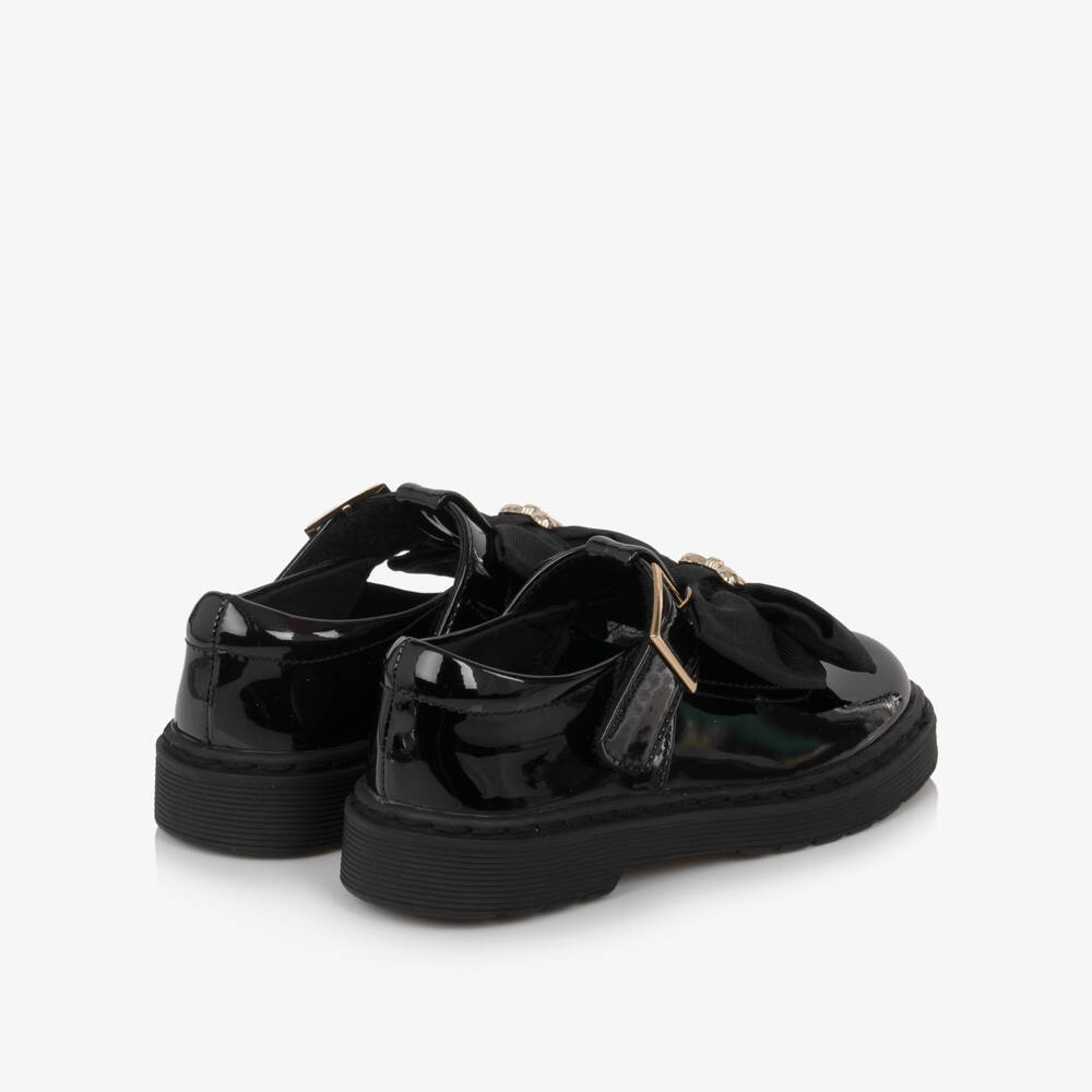 Caramelo Kids-Girls Black Patent T-Bar School Shoes | Childrensalon