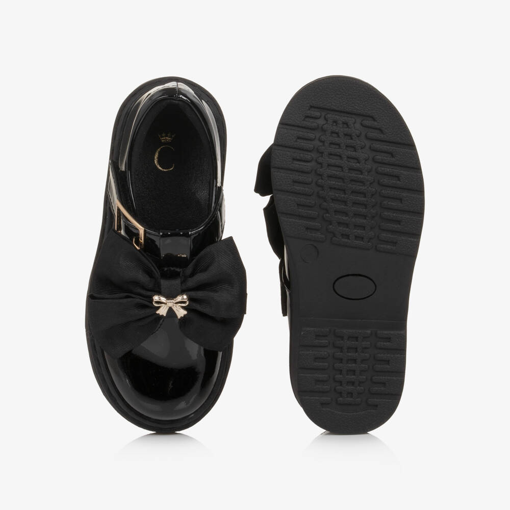 Caramelo Kids-Girls Black Patent T-Bar School Shoes | Childrensalon