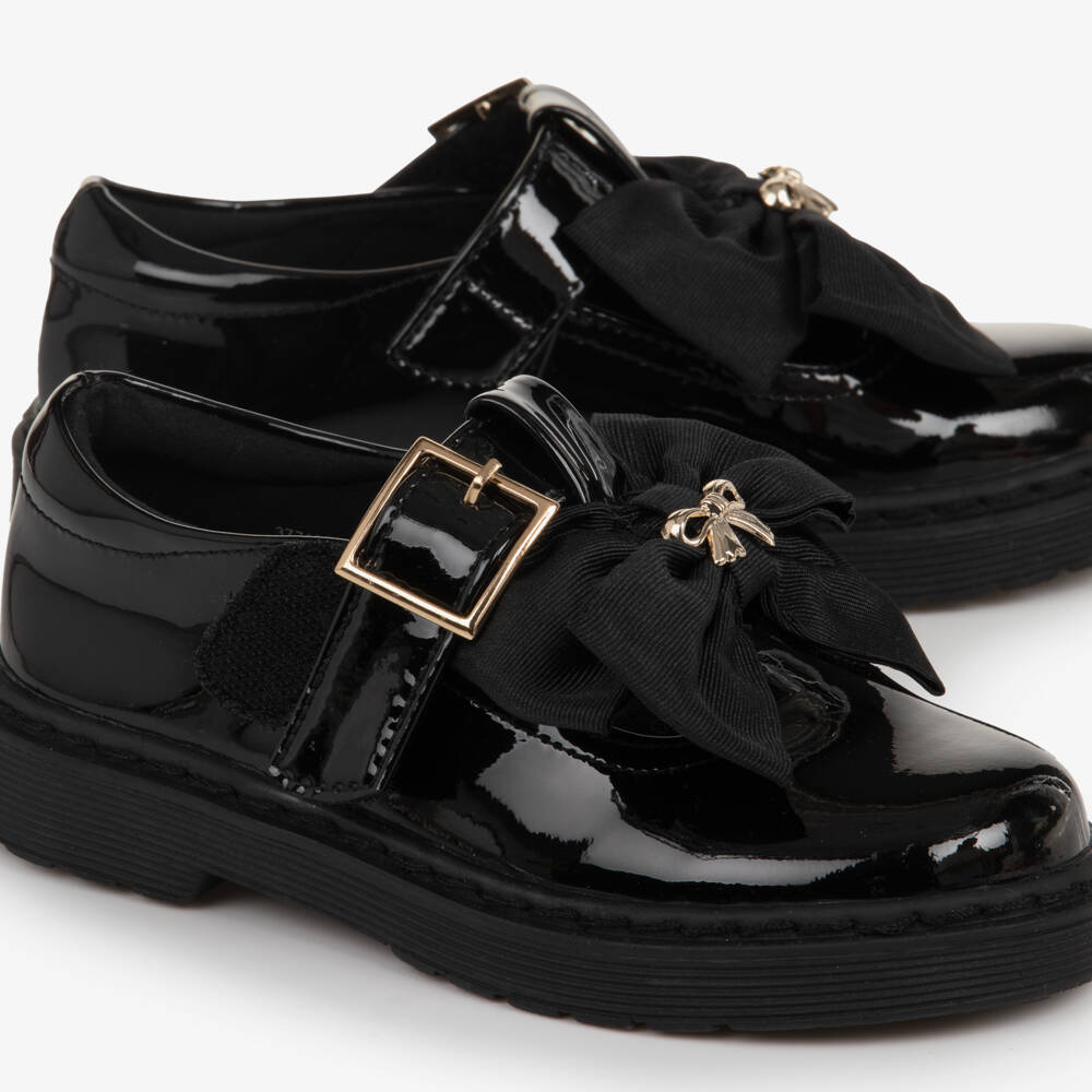 Caramelo Kids-Girls Black Patent T-Bar School Shoes | Childrensalon