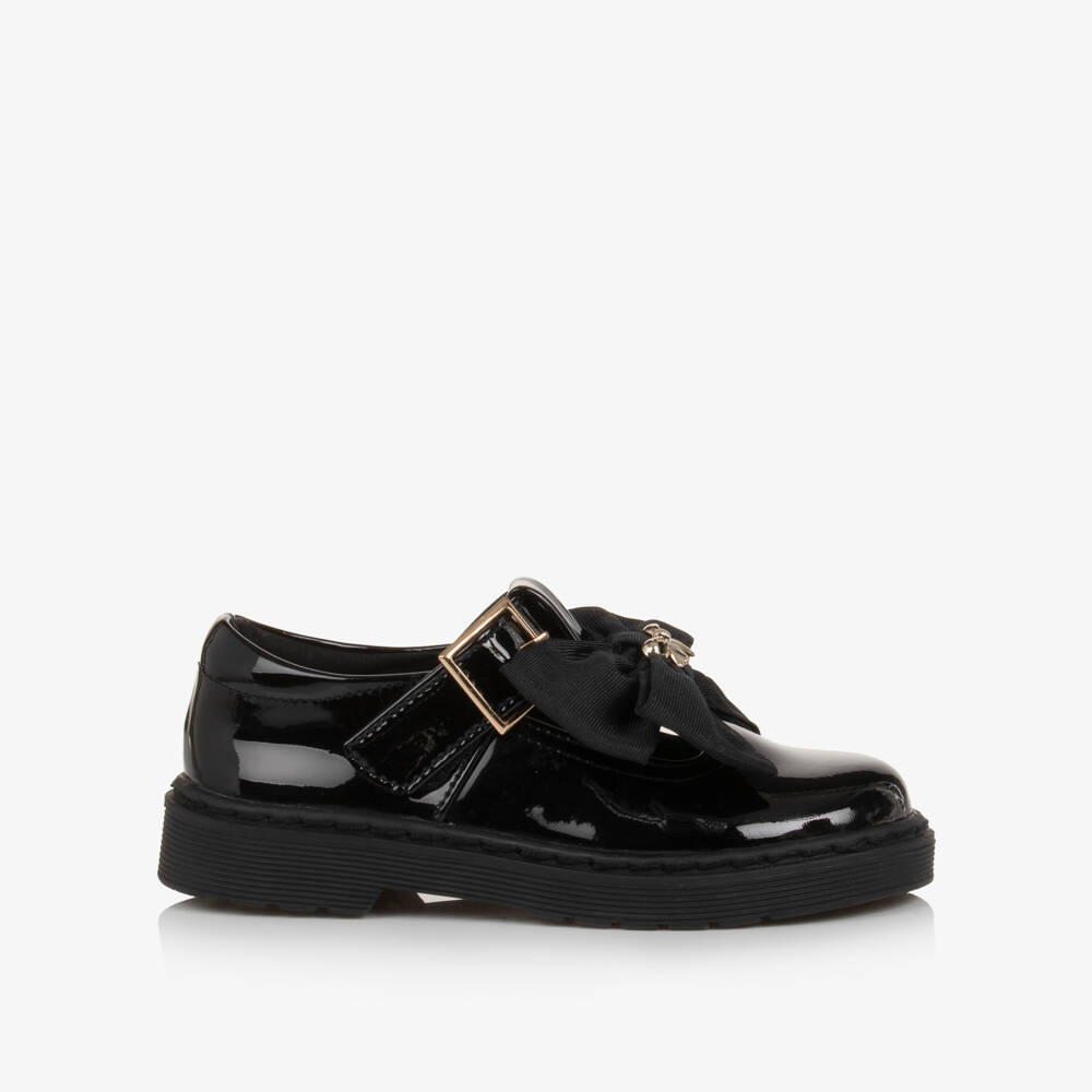 Caramelo Kids-Girls Black Patent T-Bar School Shoes | Childrensalon