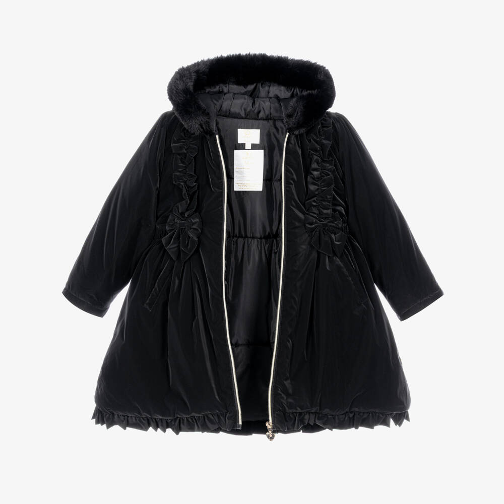 Caramelo Kids-Girls Black School Coat with Ruffles & Bows | Childrensalon