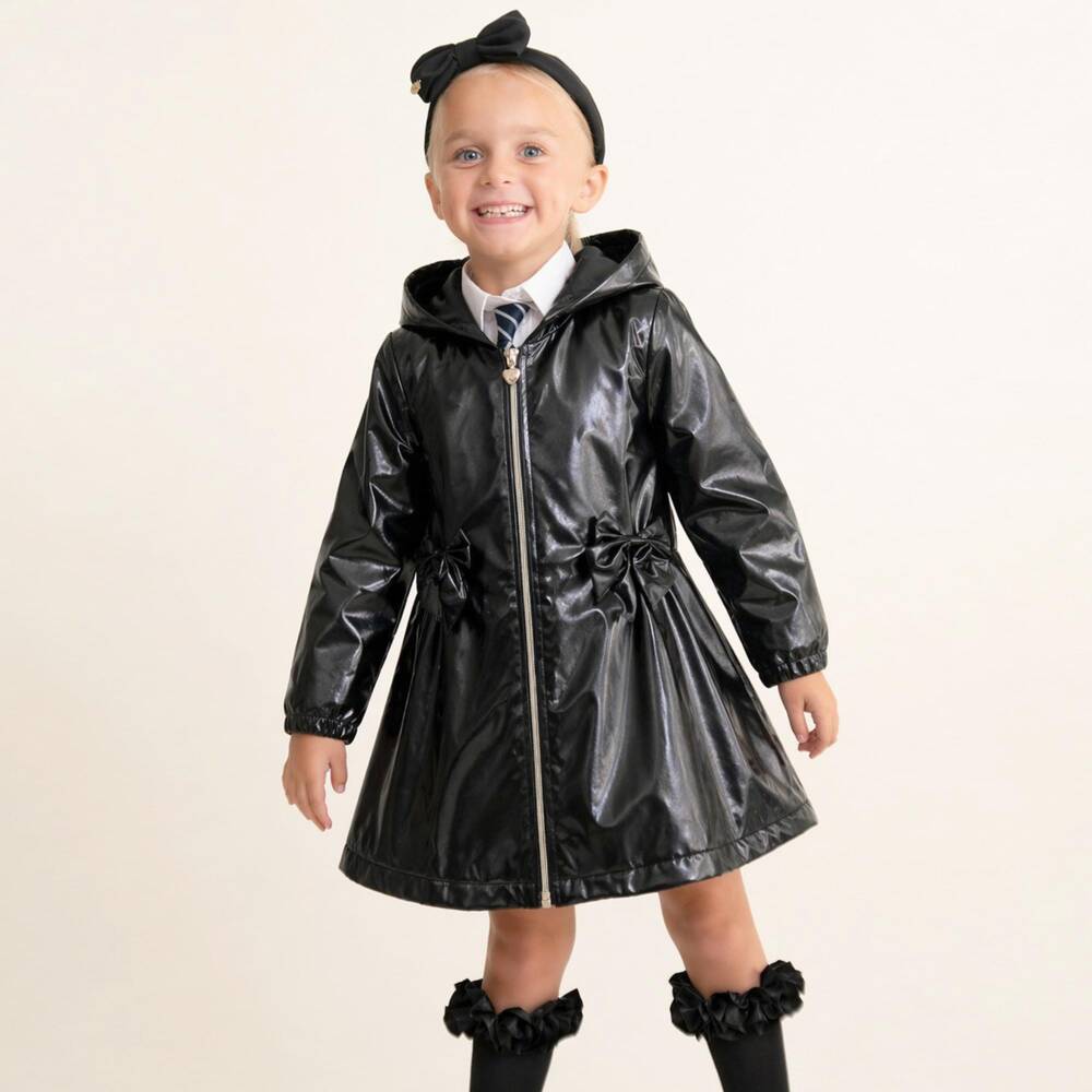Caramelo Kids-Girls Black School Raincoat with Reflective Glitter | Childrensalon