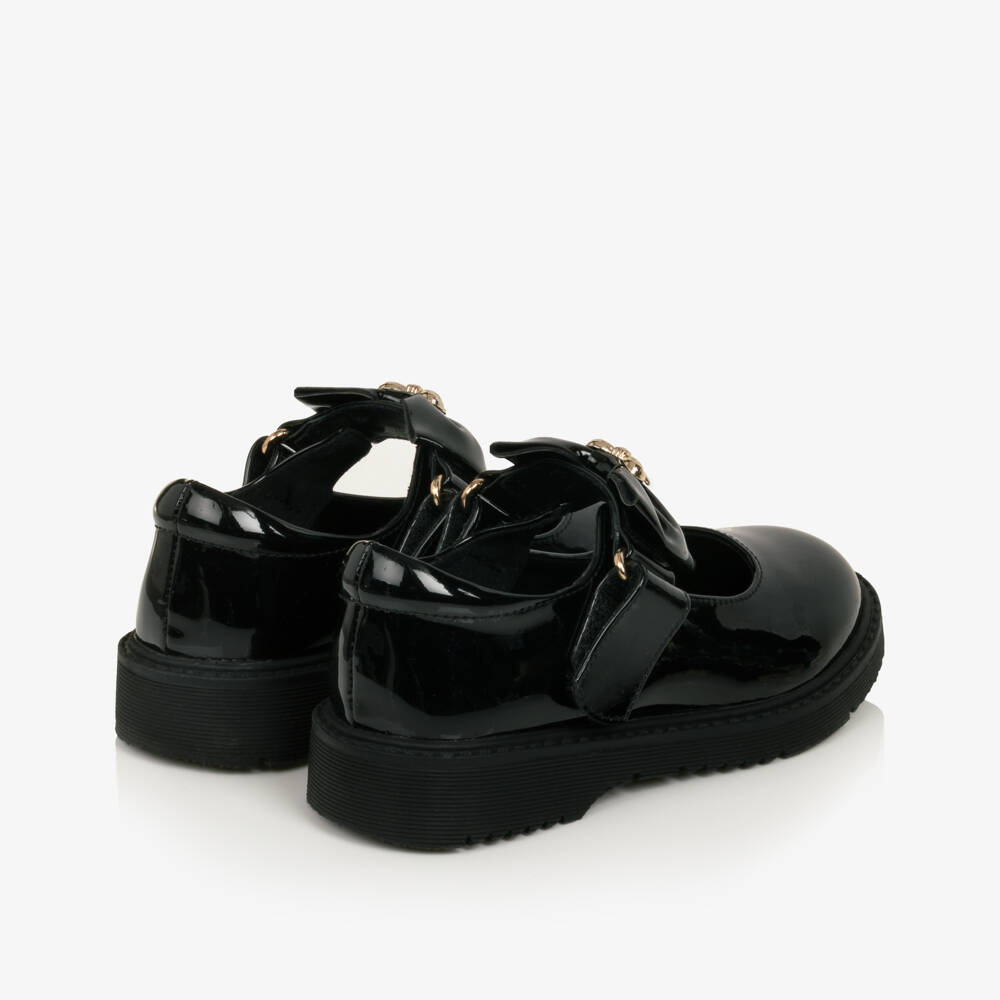 Caramelo Kids-Girls Black School Shoes with Bow Straps | Childrensalon