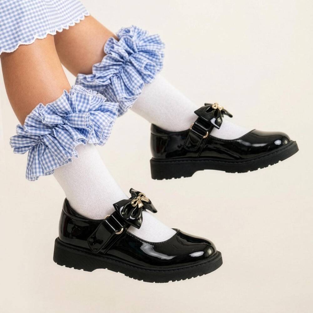 Caramelo Kids-Girls Black School Shoes with Bow Straps | Childrensalon