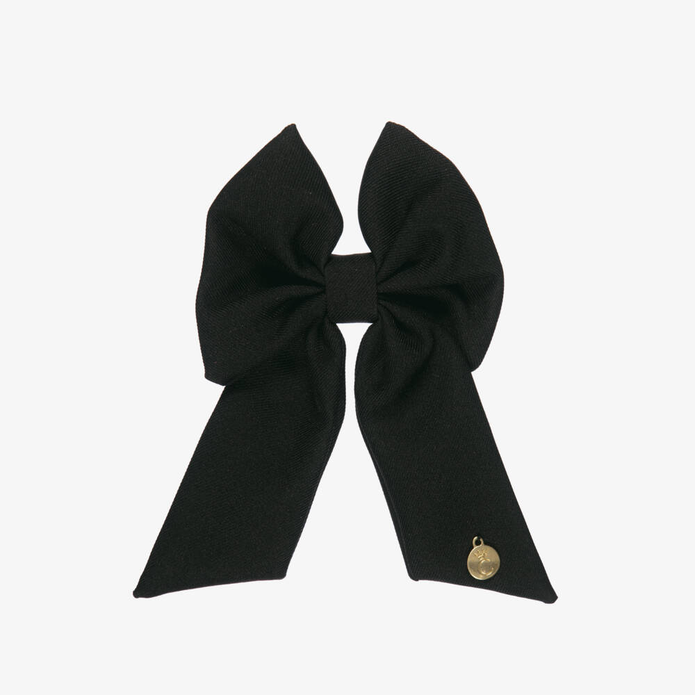 Caramelo Kids-Girls Black Twill Bow Hair Clip (11cm) | Childrensalon