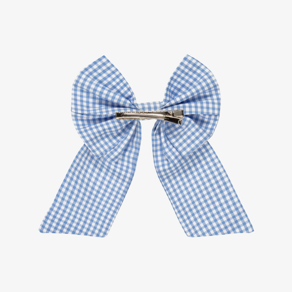 Caramelo Kids-Girls Blue Gingham Bow Hair Clip (12cm) | Childrensalon
