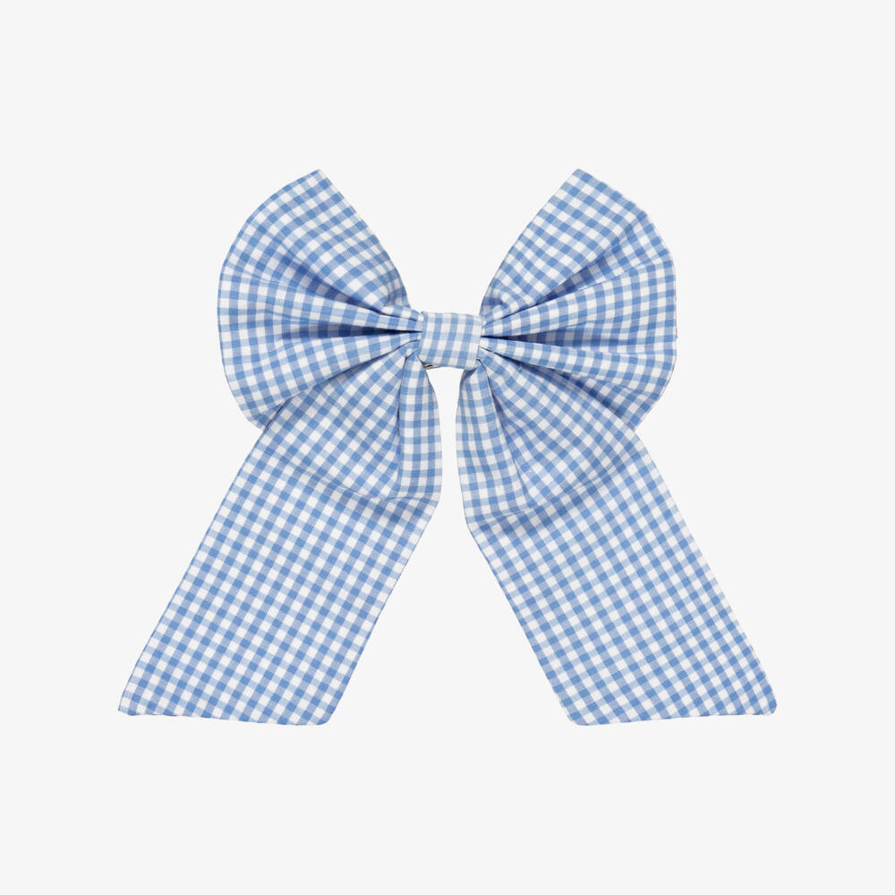 Caramelo Kids-Girls Blue Gingham Bow Hair Clip (12cm) | Childrensalon