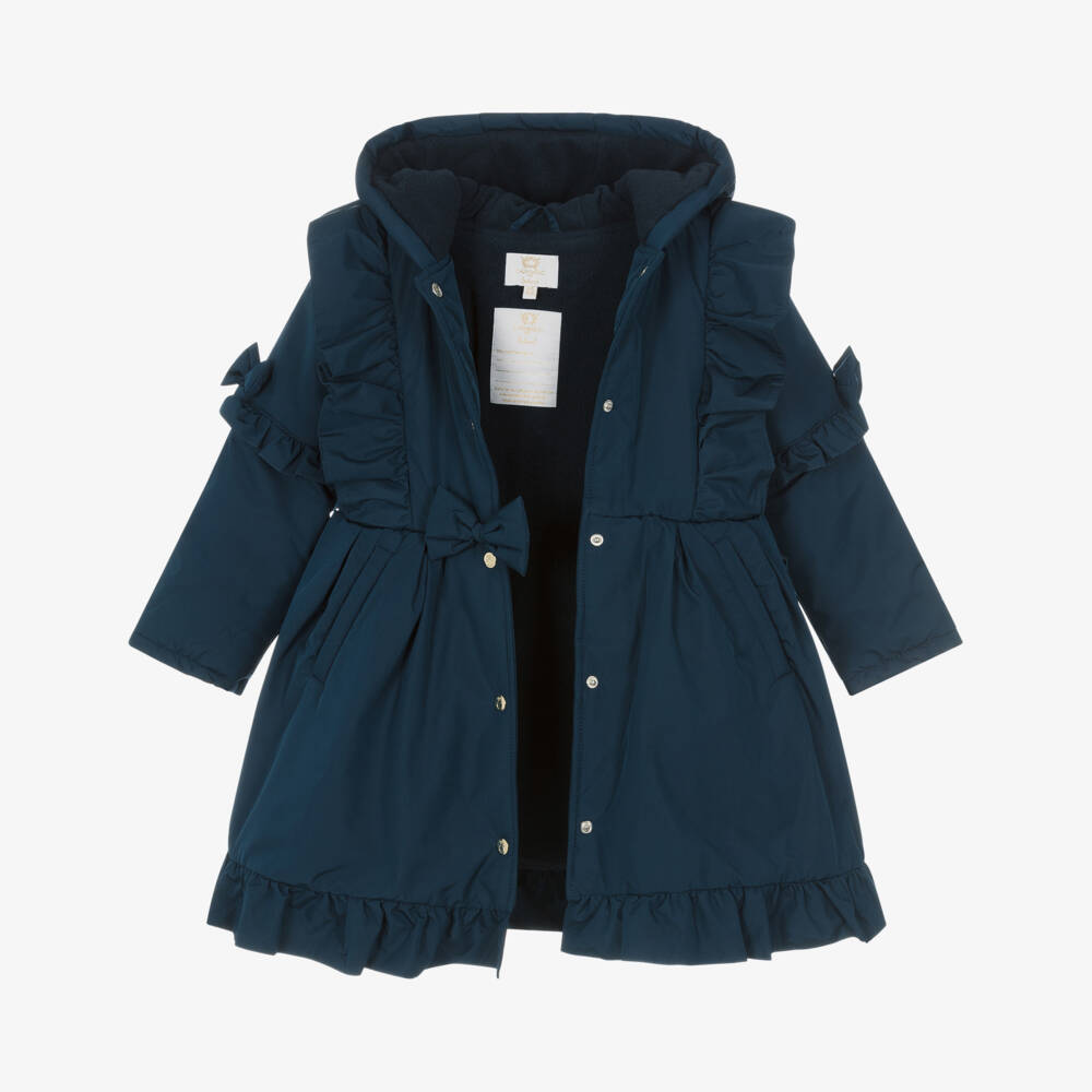 Caramelo Kids-Girls Blue Hooded Bow Coat | Childrensalon