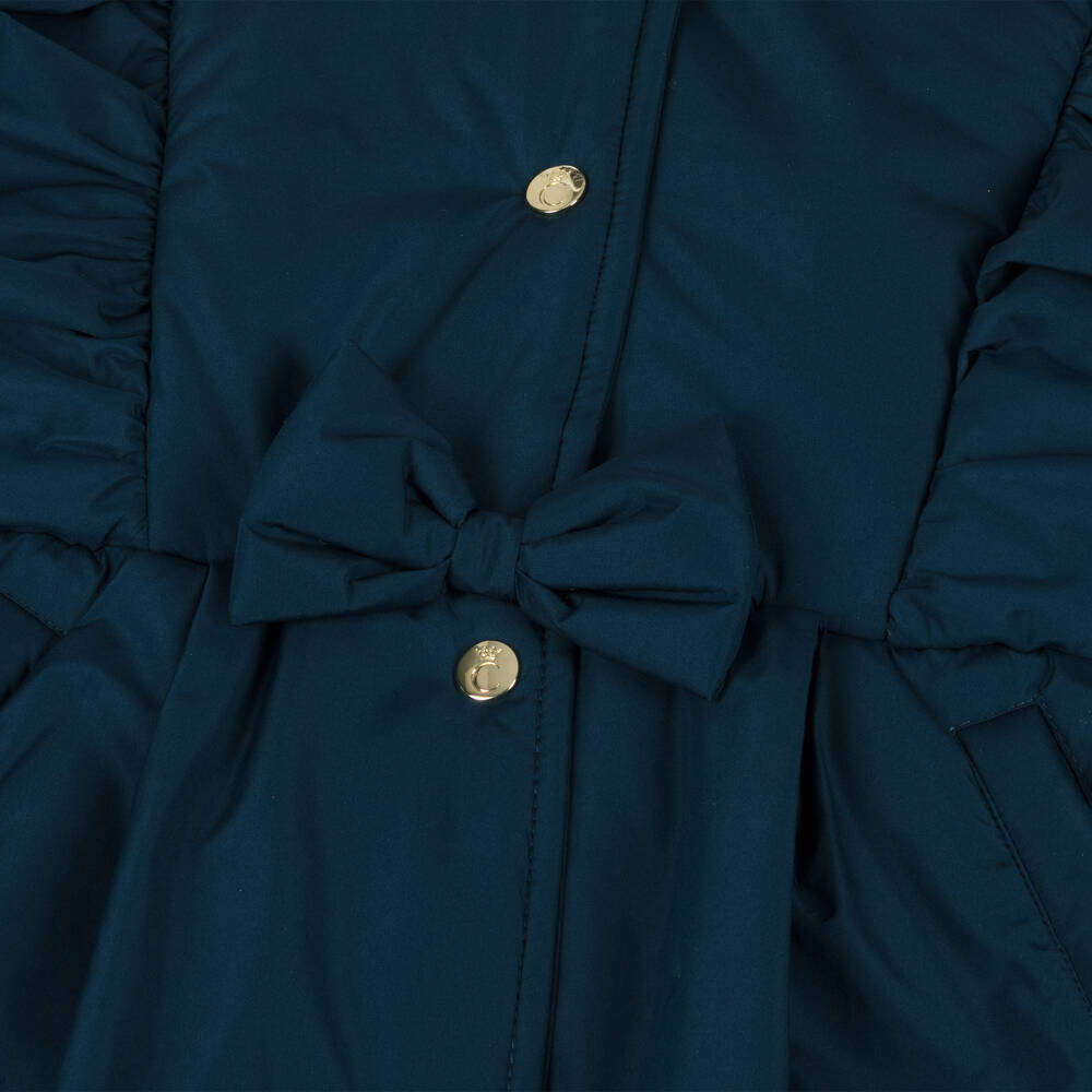 Caramelo Kids-Girls Blue Hooded Bow Coat | Childrensalon