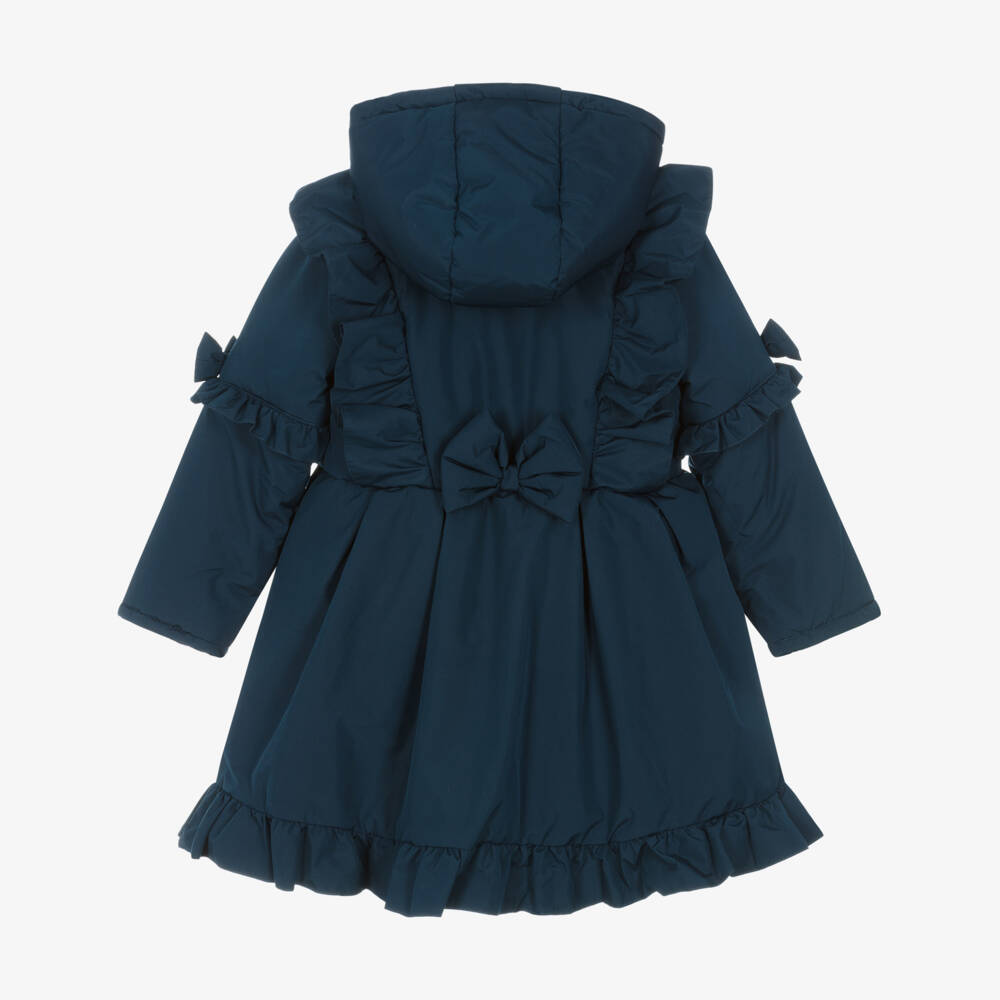 Caramelo Kids-Girls Blue Hooded Bow Coat | Childrensalon