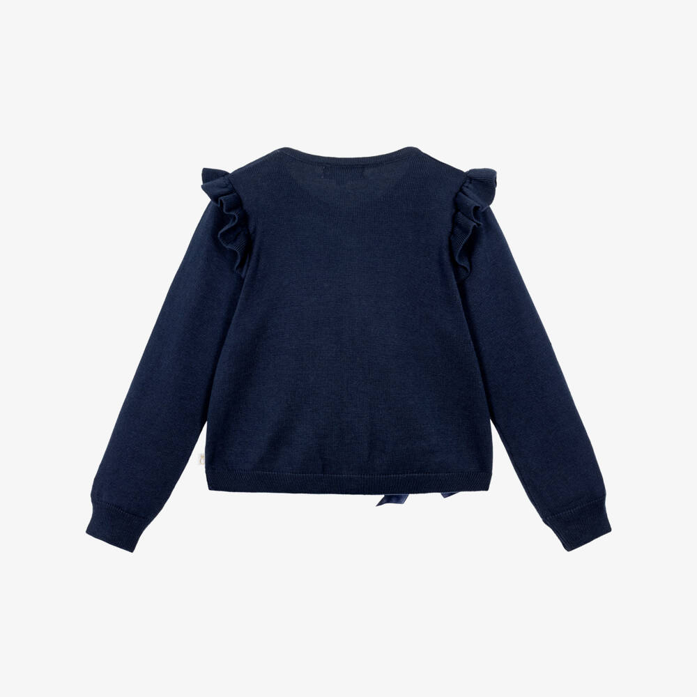 Caramelo Kids-Girls Blue Knitted Cardigan with Ruffles & Bows | Childrensalon