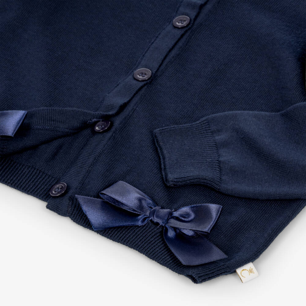 Caramelo Kids-Girls Blue Knitted Cardigan with Ruffles & Bows | Childrensalon