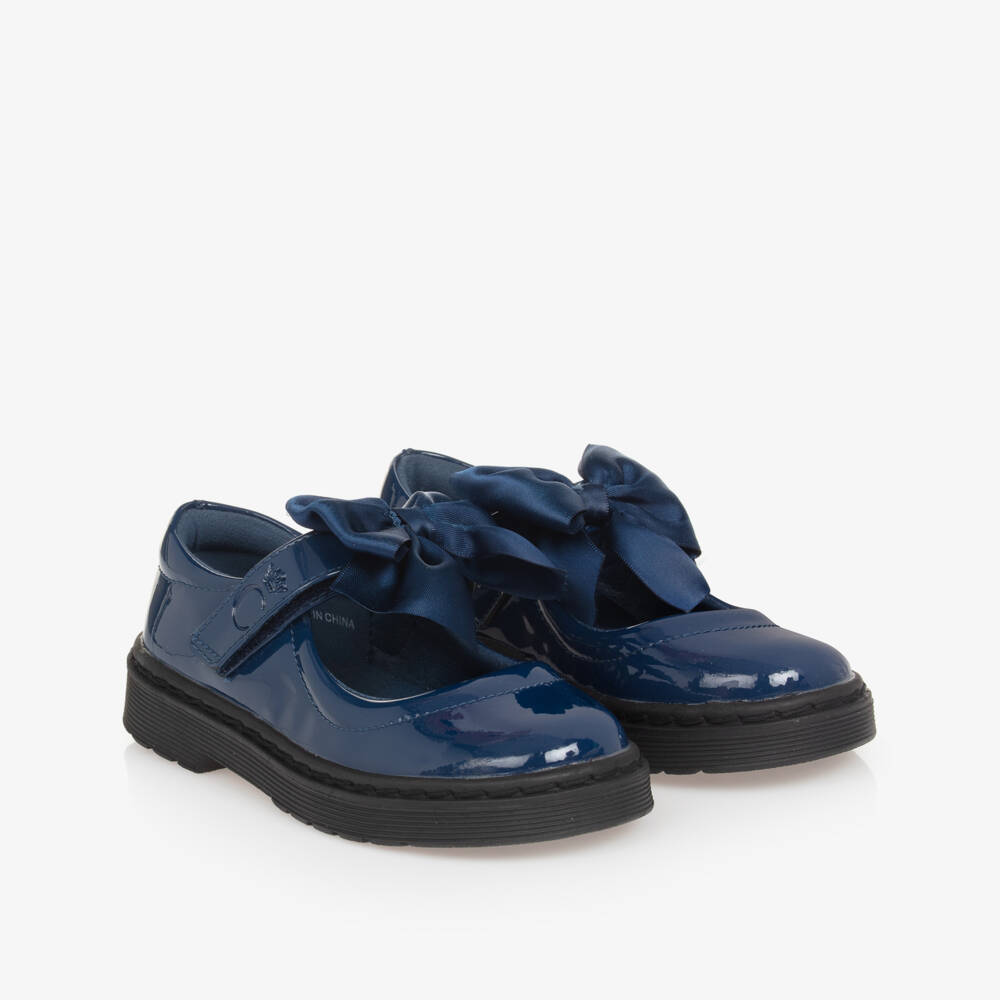 Caramelo Kids-Girls Blue Patent Bow Shoes | Childrensalon
