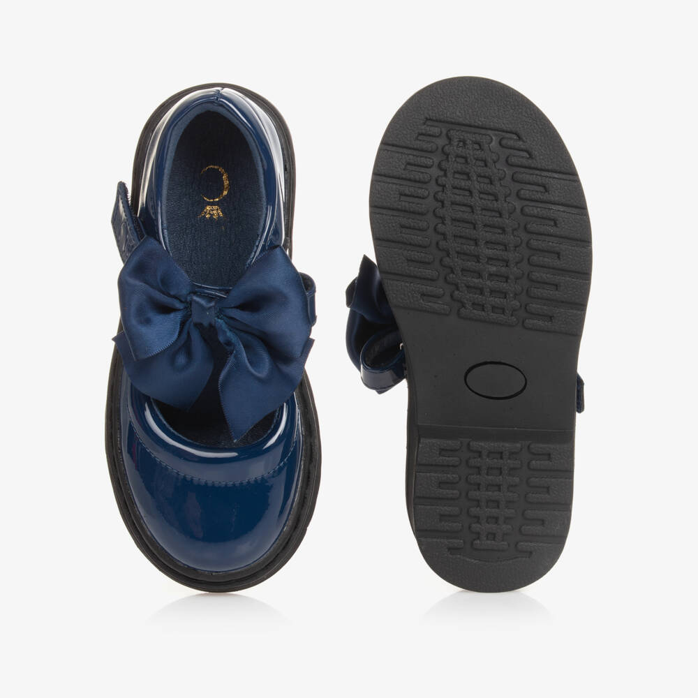 Caramelo Kids-Girls Blue Patent Bow Shoes | Childrensalon