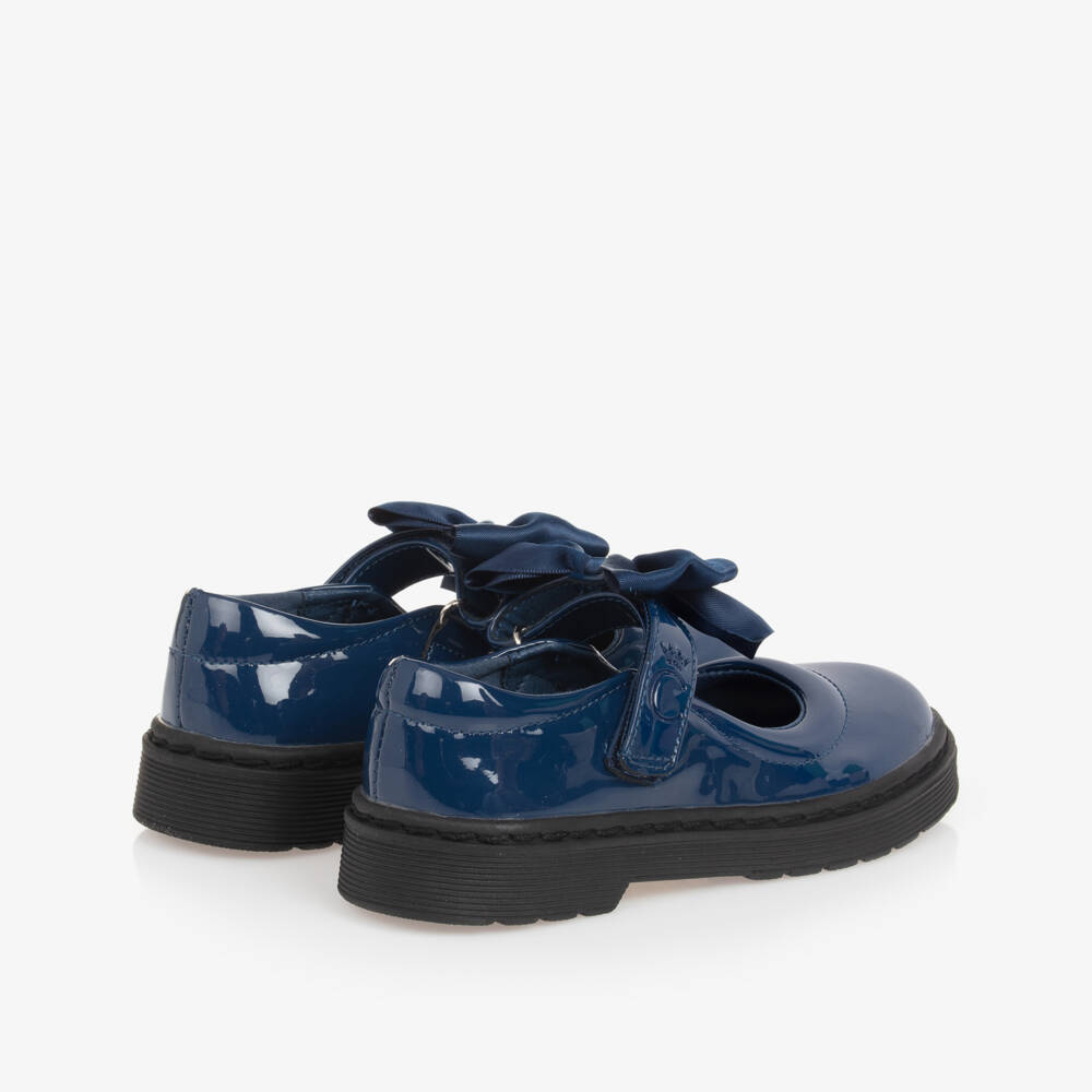 Caramelo Kids-Girls Blue Patent Bow Shoes | Childrensalon
