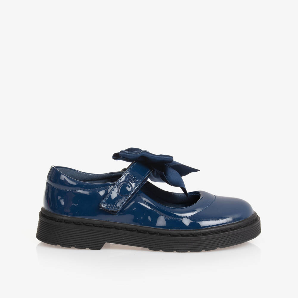 Caramelo Kids-Girls Blue Patent Bow Shoes | Childrensalon
