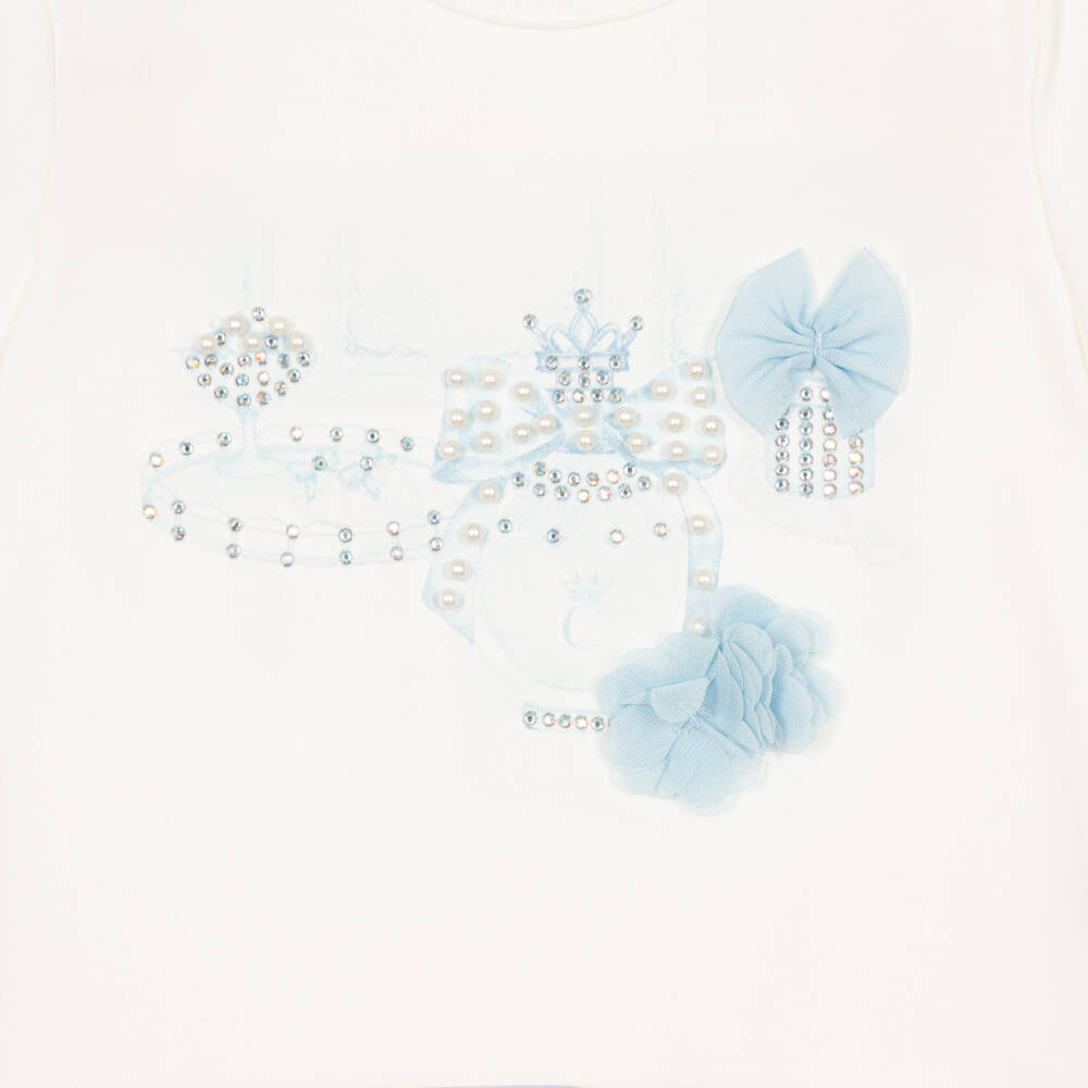Caramelo Kids-Girls Blue Tulle Skirt Set with Frills, Pearls & Diamantés | Childrensalon