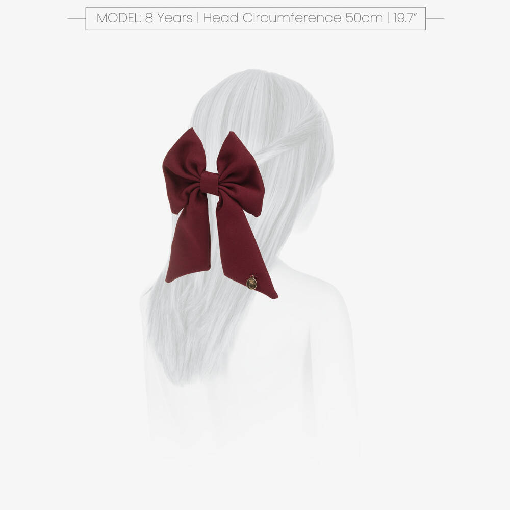 Caramelo Kids-Girls Burgundy Red Twill Bow Hair Clip (11cm) | Childrensalon