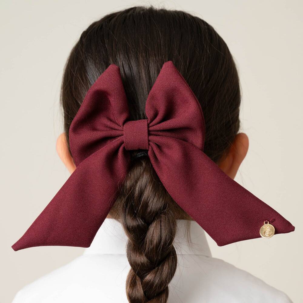Caramelo Kids-Girls Burgundy Red Twill Bow Hair Clip (11cm) | Childrensalon