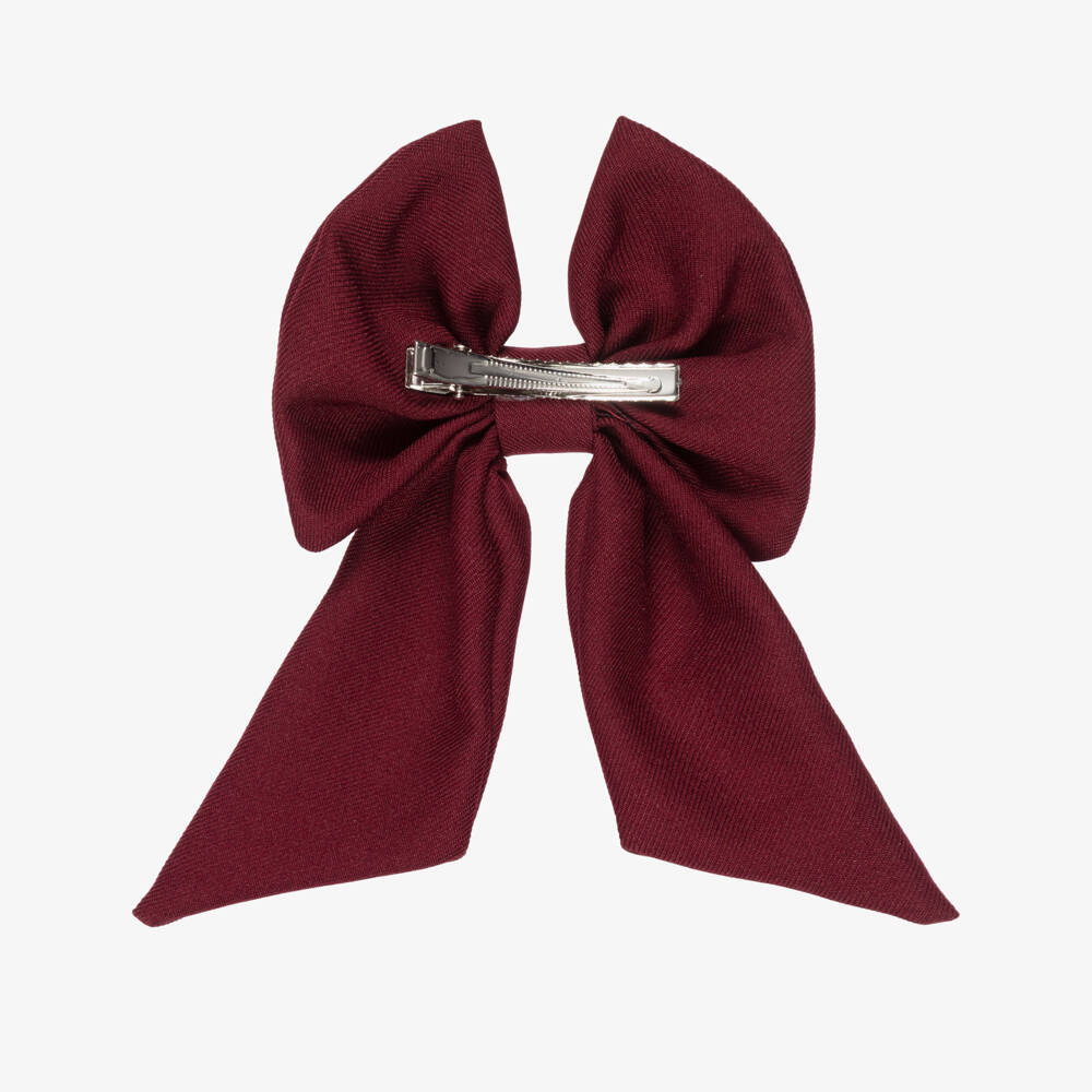 Caramelo Kids-Girls Burgundy Red Twill Bow Hair Clip (11cm) | Childrensalon