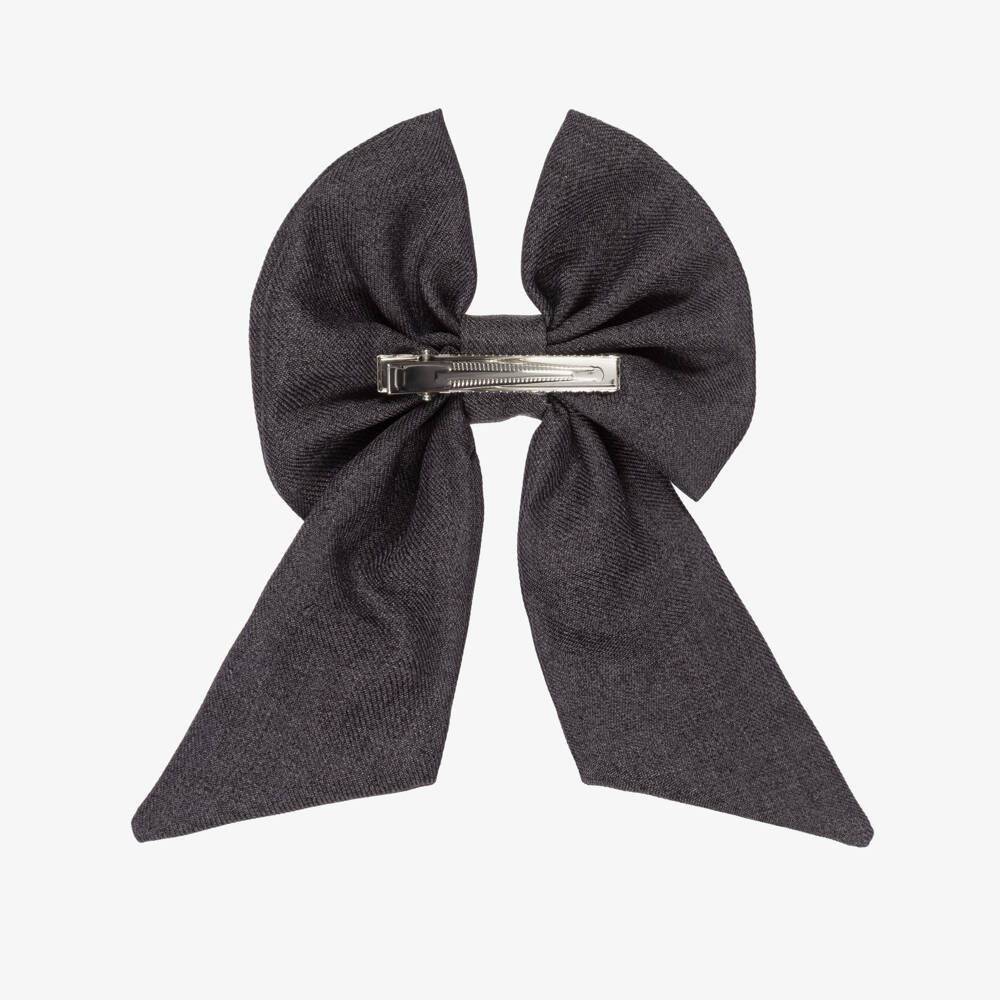 Caramelo Kids-Girls Dark Grey Twill Bow Hair Clip (11cm) | Childrensalon