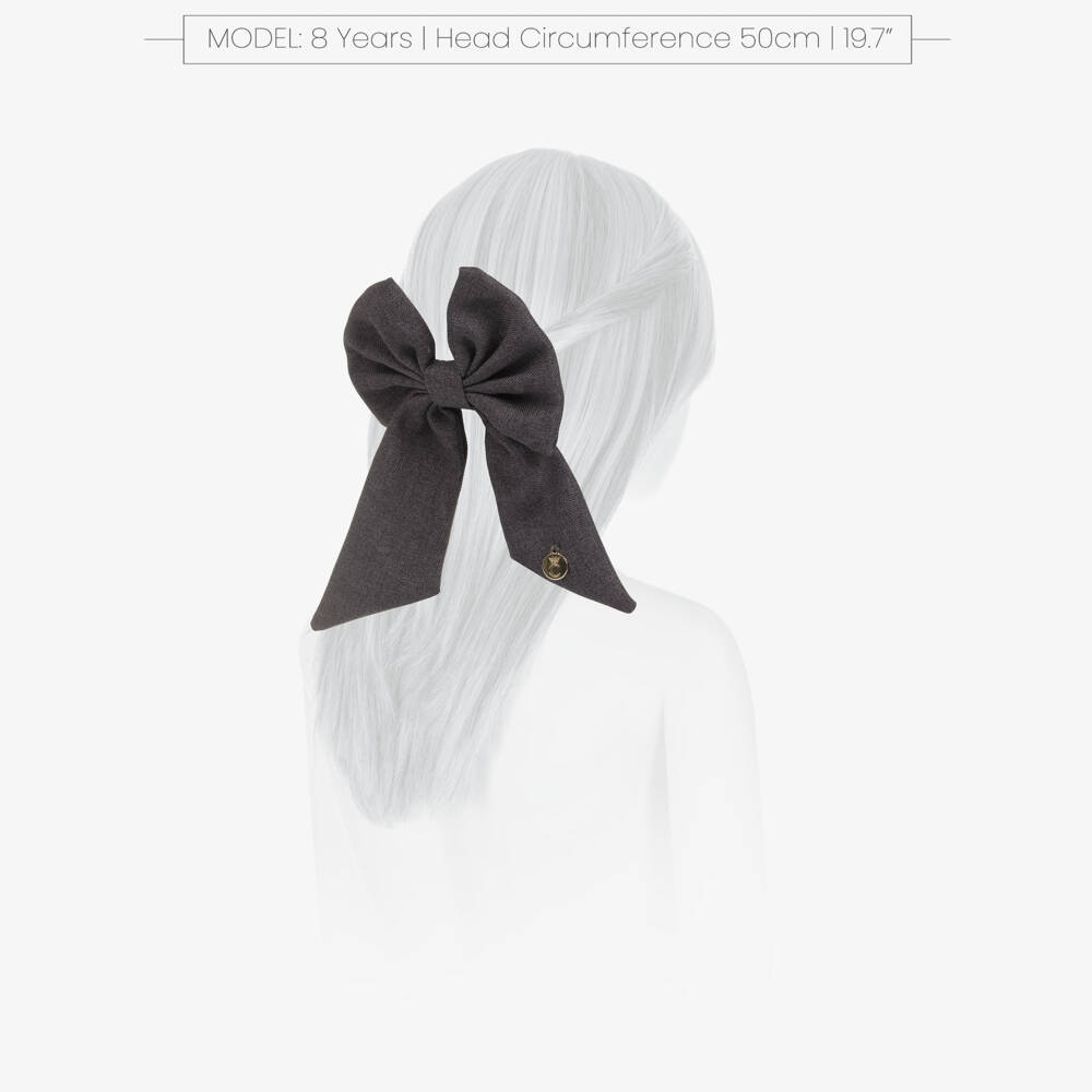 Caramelo Kids-Girls Dark Grey Twill Bow Hair Clip (11cm) | Childrensalon