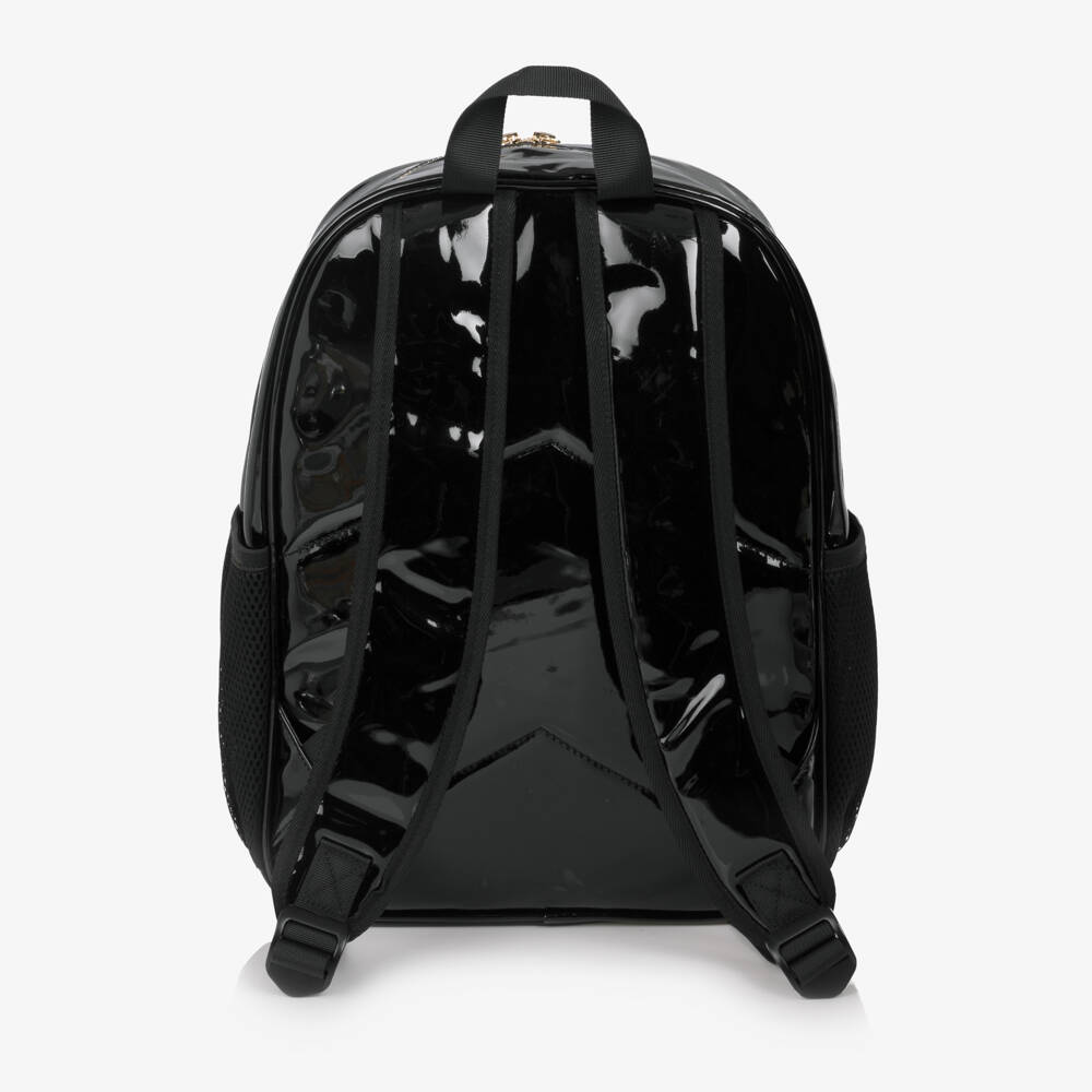 Caramelo Kids-Girls Glossy Black Patent Backpack (35cm) | Childrensalon