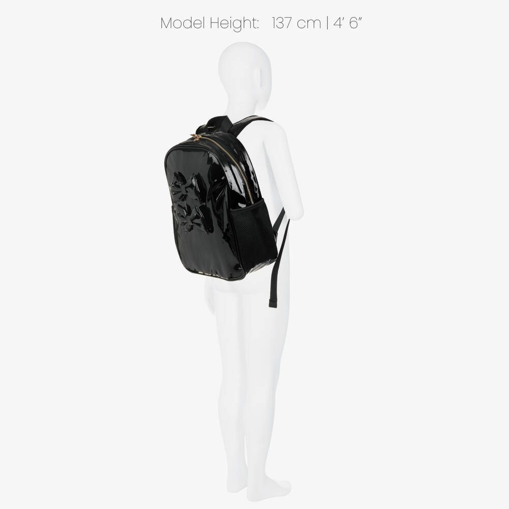 Caramelo Kids-Girls Glossy Black Patent Backpack (35cm) | Childrensalon
