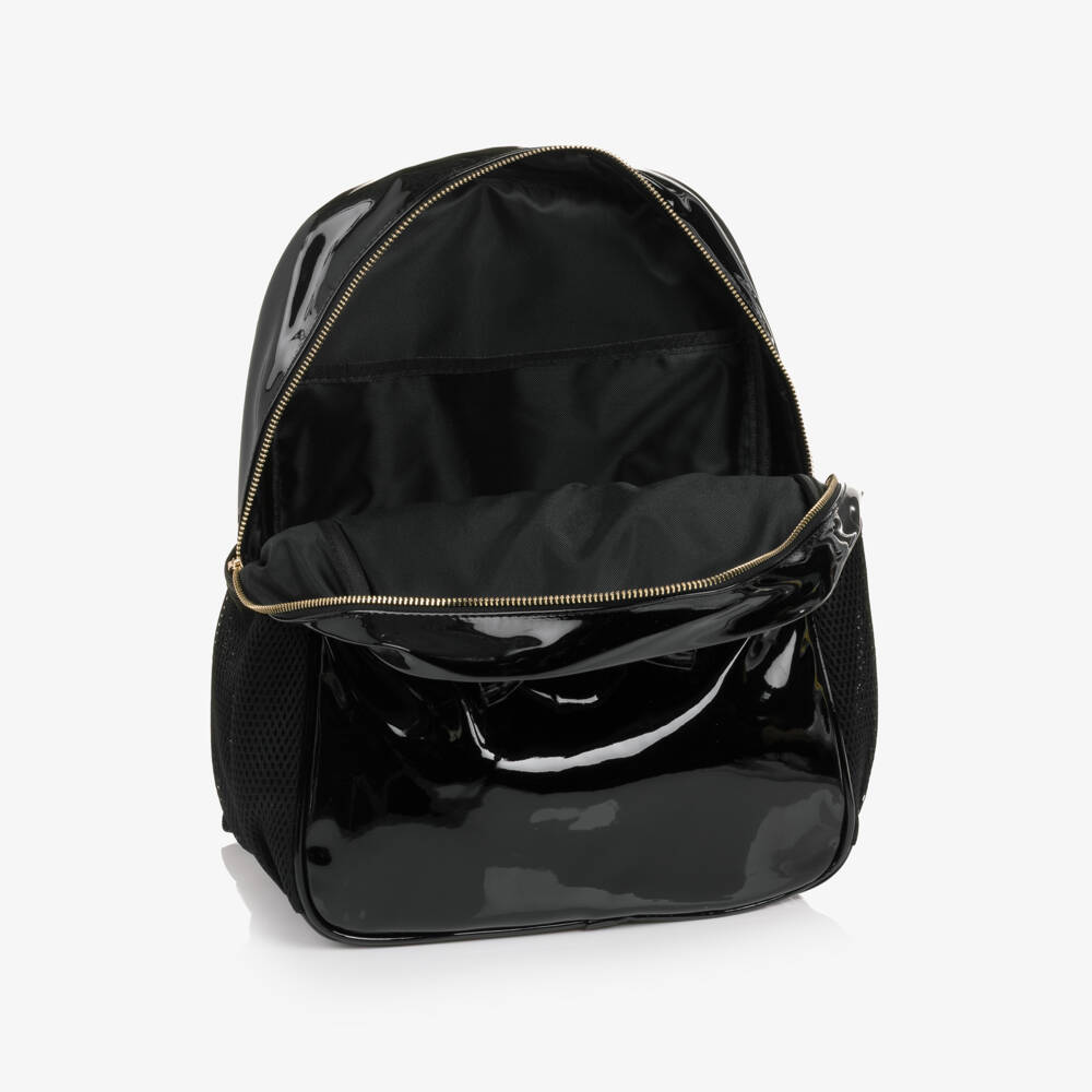Caramelo Kids-Girls Glossy Black Patent Backpack (35cm) | Childrensalon