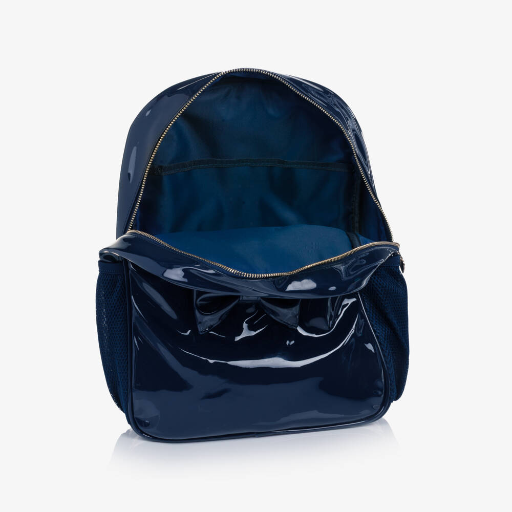 Caramelo Kids-Girls Glossy Blue Patent Backpack (35cm) | Childrensalon