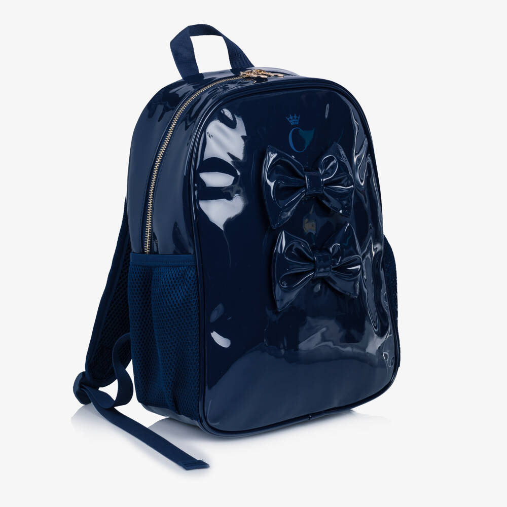 Caramelo Kids-Girls Glossy Blue Patent Backpack (35cm) | Childrensalon