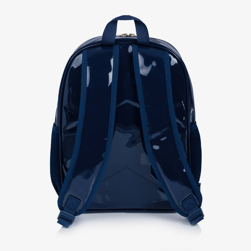 Caramelo Kids-Girls Glossy Blue Patent Backpack (35cm) | Childrensalon